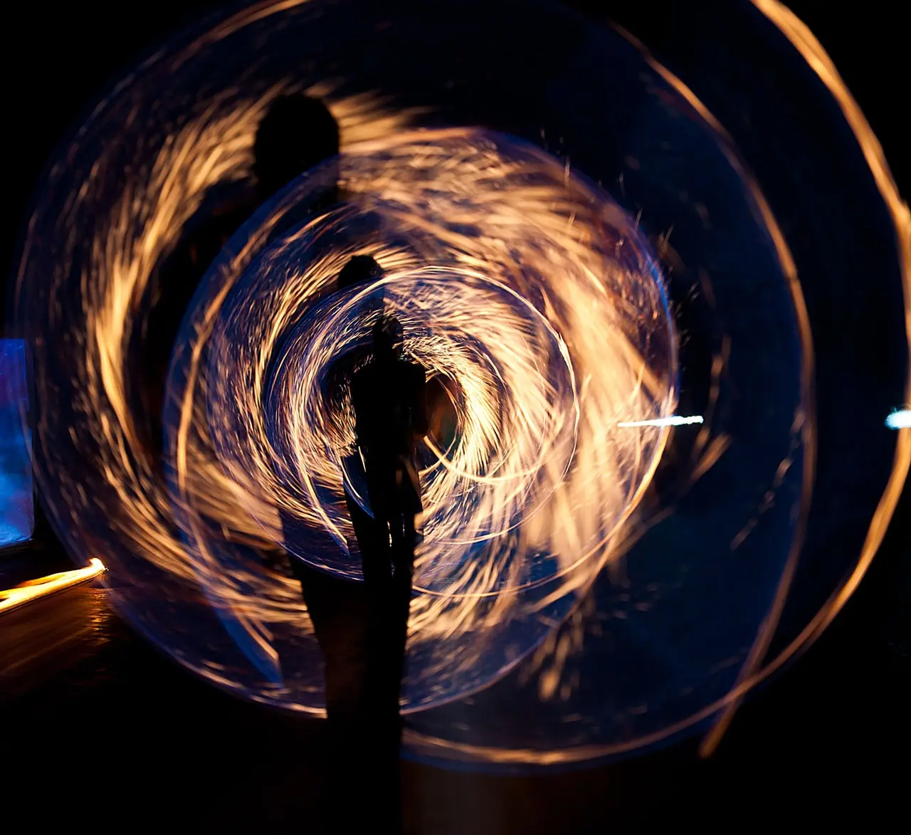 tunnel of spining lights made by camera timelapse