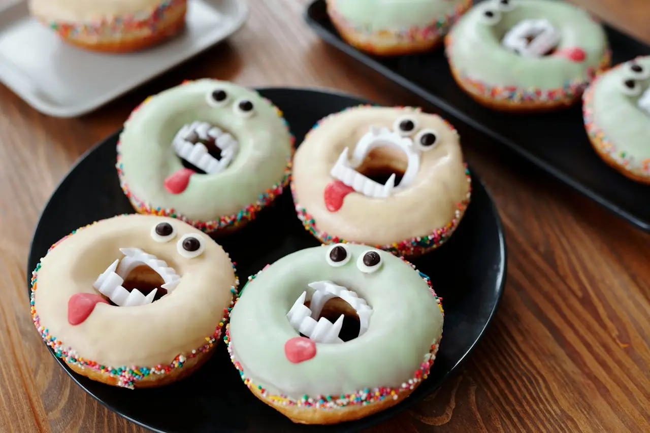 various donuts with a monster face